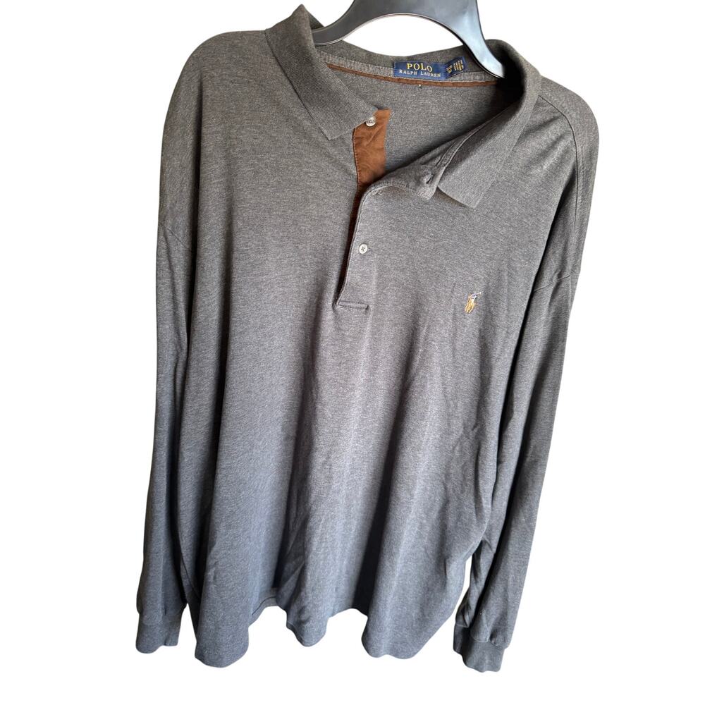 Polo Ralph Lauren Men’s 3XB Gray Long Sleeve Polo Shirt Big Tall Cotton Blend